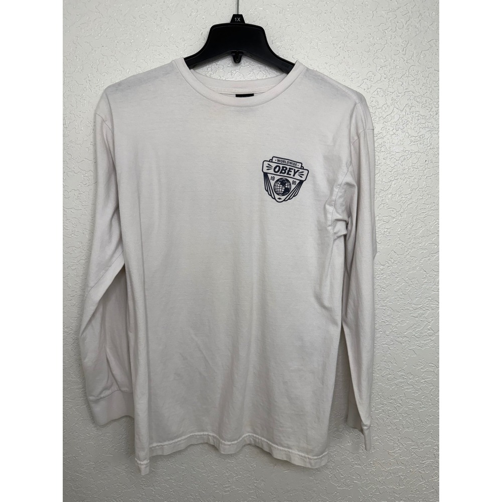Obey Worldwide 1989 Globe Logo Long Sleeve Graphic T-Shirt Mens Large White
